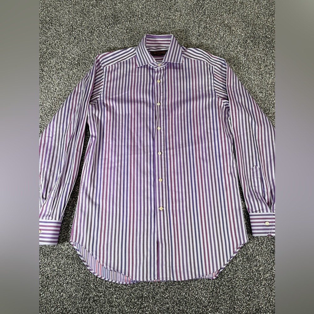 Etro Milano Mens 39 Medium Button Up Long Sleeve Shirt Multicolor Stripes Cotton